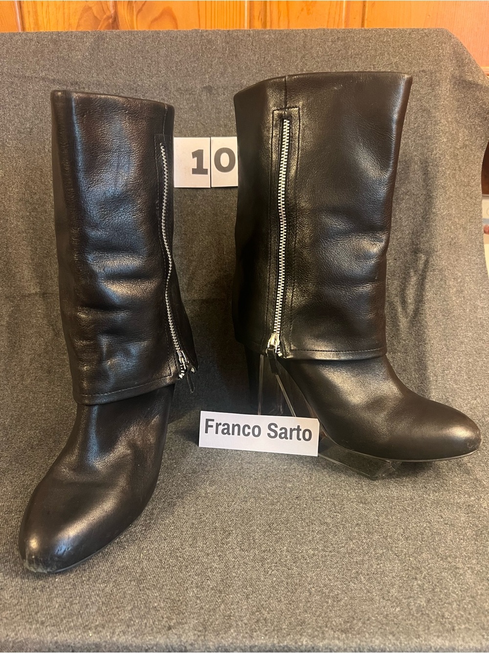 Franco Sarto Black full Leather Mid-Calf Zip Heeled Boots